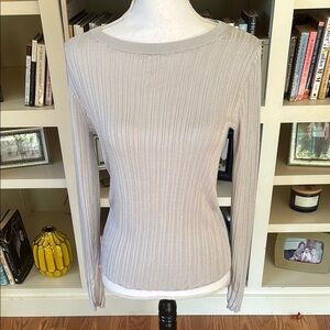 Vince Silver Gray Ribbed Crewneck Sweater Large Minimalist Lightweight Neutral